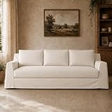 Vorthio 110' Modern Slipcovered Sofa With One-Piece Easy Removable Washable Linen Style Blend Fabric Slipcover, Deep Seat Upholstered White Cloud Couch For Living Room Oversize 3 Seater, Easy Assembly