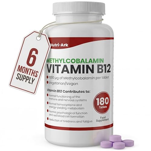 Vegan Vitamin B12 Methylcobalamin 1000mcg 180 Tablets (6 Months Supply) Made in the UK by Nutri-Ark