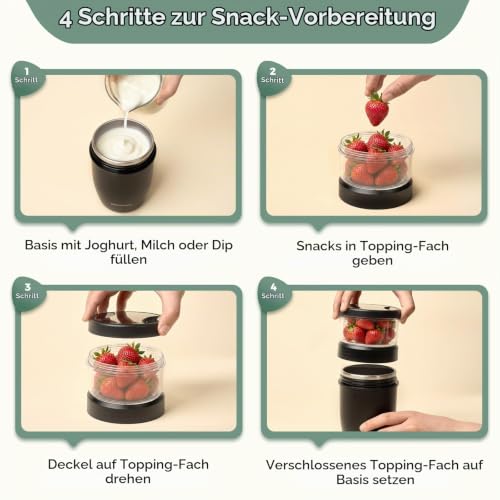 Foto von Mitsemmo Edelstahl Müslibecher to Go 500ml+250ml,Joghurtbecher to Go mit Löffel,Müsli Cup to Go Becher,Müslibecher Müslidose Müslischale Frühstücksdose Müslibox,Joghurt Box Cornflakes to Go Becher
