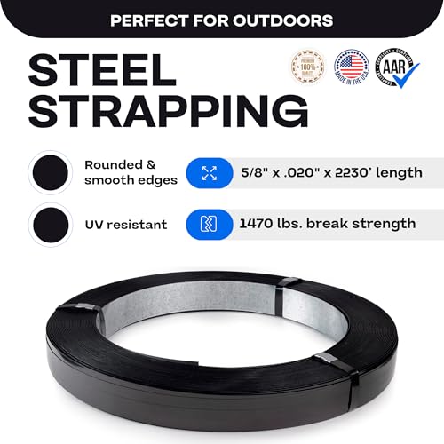 Image of IDL Packaging 5 /8 inch x .020 inch x 2230' Regular-Duty Steel Strapping Coil (1470 lbs Break Strength) - Painted and Waxed - Superior Cut-Resistance - Metal Straps for Pallet Banding, Extra-Heavyweight Loads