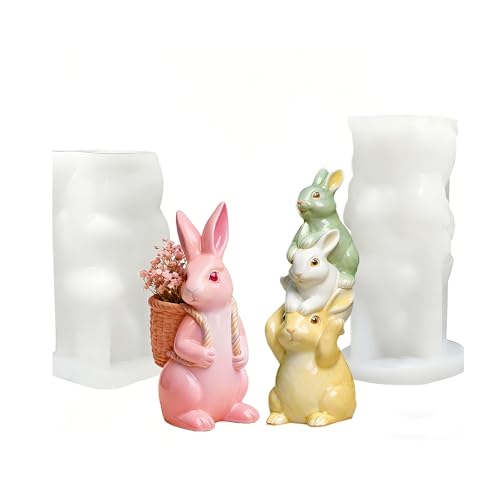 Moule en plâtre en forme de lapin de Pâques,Bogoro 2 Moule en Silicone 3D Lapin DIY,Moule en plâtre et silicone en forme de lapin,Pour la Fabrication de...