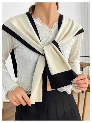 Milumia Women's Colorblock Sweater Shawl Wrap Knitted Knotted Shoulder Capes Knitwear2