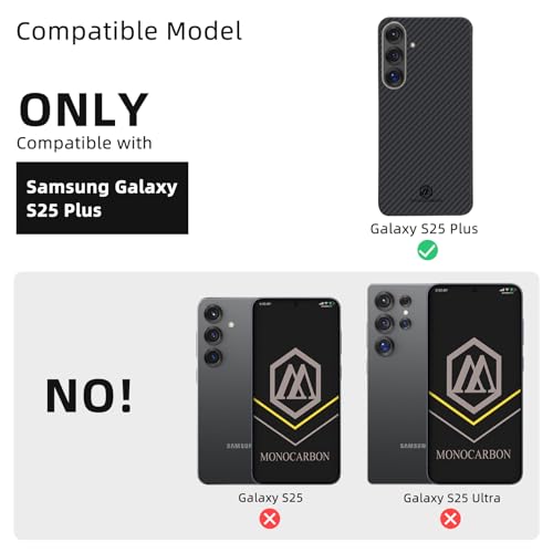 MONOCARBON Real Aramid Fiber Case for Samsung Galaxy S25 Plus (6.7"), MagSafe Compatible, Ultra Slim & Lightweight Protective Hard Cover, with Metal Camera Frame & Screen Protection Edge by MONOCARBON - Image 8