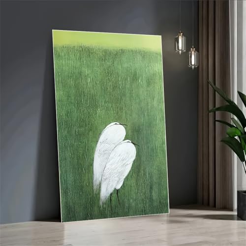 Toile oiseaux blancs salon moderne déco murale minimaliste verte