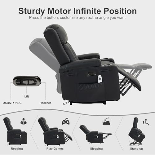 Sillón Elevador Masaje Piel Sintética Negro miniatura 3