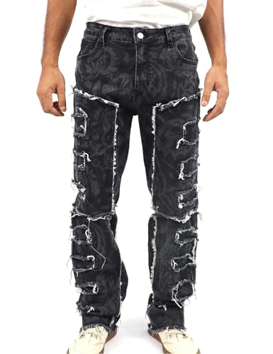 CosTribe Men's Stacked Jeans Slim Fit Ripped Jeans Destroyed Straight Denim Pants Harajuku Hip Hop Trouser Streetwear2