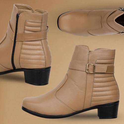 Image of TRASE Stylish Boots for Woman | Synthetic Leather Trendy Winter Shoes with Buckle Strap & Zipper | Comfortable & Lightweight Ladies Footwear