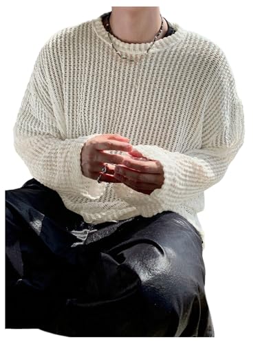 Floerns Men's Hollow Out Knitted Sweater Long Sleeve Drop Shoulder Pullover Tops4