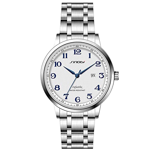 SHENGKE SINOBI Heren Sport Horloges Chronograaf Multifunctionele Horloges voor Mannen met Kalender Datum Waterbestendig Gemakkelijk Lees Horloge Mannen, Zilver-blauw, Leger