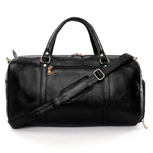 Image of RICHSIGN Leather Accessories 24 litres Duffle Bags for Men Travel (Weight-1 KG /1000 GR)(Dimension = H- 12 x L- 20 x W- 8 Inch) (U Black)