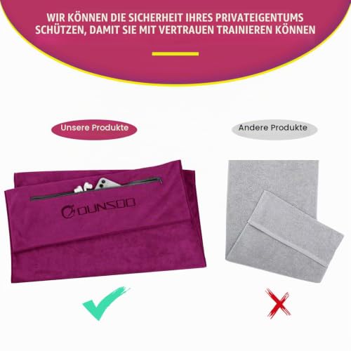 DUNSOO Fitness Handtuch I 120x50cm I Mikrofaser Sporthandtuch mit Reißverschlusstasche für Fitnessstudio und Training I Gym Handtuch… – Ansicht 5