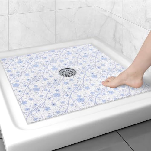Image of Square Shower Mat Non Slip: 27x27 Inch Shower mats for Inside Shower with Drain Hole in Middle, Super Soft PVC Loofah Massage Shower Floor Mat, Anti Slip Shower Stall Mat, Quick Drying