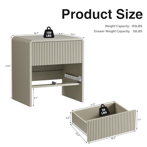 Image of Set of 2 Modern Curved Nightstand with 2 Drawers, Push-to-Open Wooden Bedside Table, Minimalist End Table for Bedroom, Beige