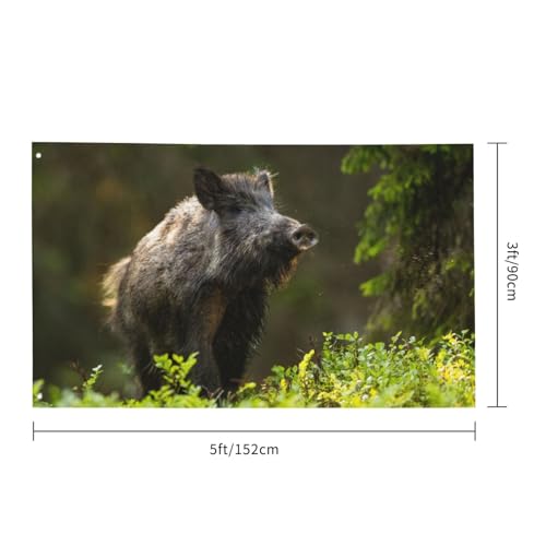 150 x 90 cm (5 x 3 Fuß) Neugierige Wildschwein-Schnüffel-Flagge für Haus, Rasen, hängende Dekoration, Hofbanner, Urlaub, Willkommensflaggen mit 2 Metallösen, für drinnen und draußen
