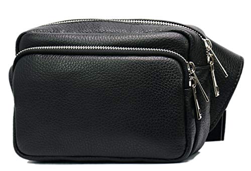 SH Leder Jisoo G412 Heuptas voor dames en heren, uniseks, voor festival, reizen, buiktas, middelgroot, crossbody bag, dames, leren tas, 18 x 13 cm, zwart, Medium - Image 3