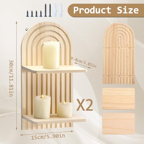 YapitHome 2 Stück Wandregal Holz Wanddeko Regale für Wände Holz Vintage Landhausstil Regal für Badezimmer,Arbeitszimmer,Küche,Wohnzimmer