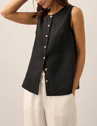 Tanming Womens Cotton Linen Suit Vest Summer Casual Sleeveless Button Down Tank Tops Fashion Work Waistcoat2