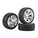 LAFEINA 4PCS 1:10 RC Tires and Plastic Wheels Rims for 1/10 Scale On Road Touring Racing Drift Car HSP HPI Tamiya (Silver)