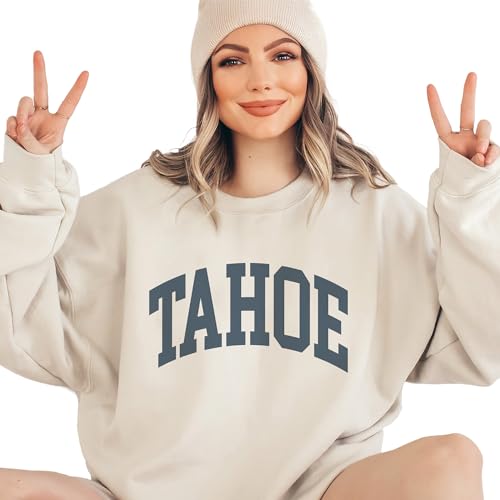 Tahoe City Sweatshirt, Lake Tahoe Pullover, Vintage Aesthetic Varsity, Trendy Travel Gift For Him or Her, Unisex Crewneck Sweatshirt White2