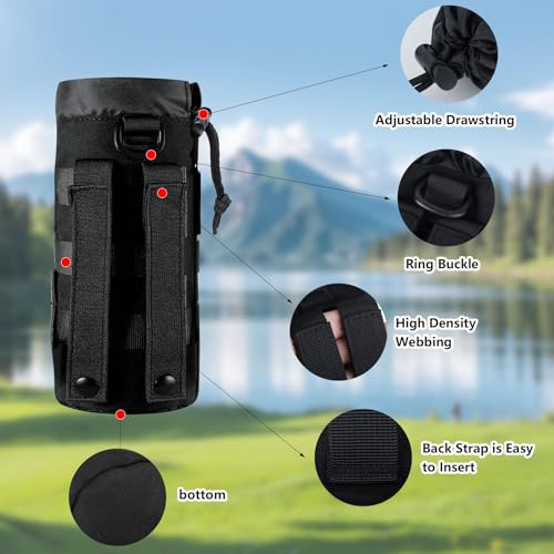 2 StkTaktisch Flaschenhalter, für Molle Trinkflaschenhalter Gürtel, Wasserflaschentasche, Tragbarer Rucksack Flaschenhalter Tasche mit Kordelzug, Camping Getränkehalter Gürtel + 2 Karabiner