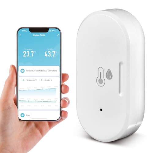 Zigbee Temperatursensor, Digitale Mini Innentemperatur und Feuchtigkeitssensor,Tuya Smart Luftfeuchtigkeitsmesser mit Intelligentem Alarm, Kompatibel Alexa/Google Home/Tuya