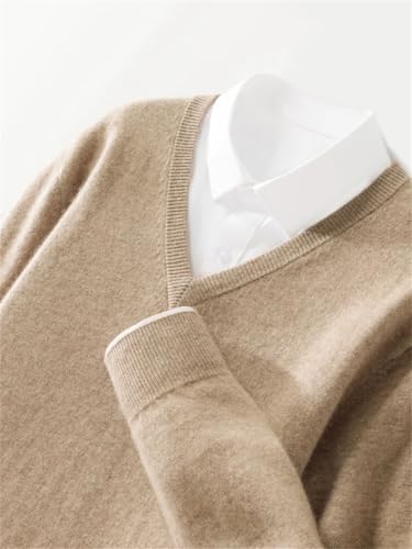 Rfmfkkg Men's Cashmere Sweater V-Neck Pullover Business Casual Knitwear Long Sleeve Jumper Topss4