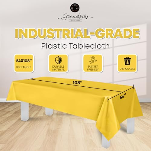 Image of Grandipity 24 Pack Premium Disposable Plastic Tablecloth 54 Inch. x 108 Inch. Decorative Rectangle Table Cover - Yellow