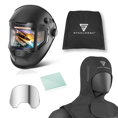 STAHLWERK Automatik-Schweißhelm 3-in-1 Split inklusive Schweißhaube LCD-Farbdisplay 180 Sichtfeld True-Colour-Echtfarbwiedergabe Jobspeicher Abdunkelung DIN 4 - DIN 14 optische Klasse 1/1/1/1