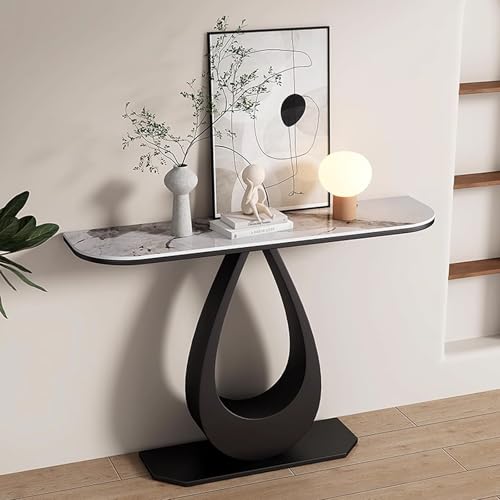 Mesa Consola Estrecha de Lujo Ligero - Diseño Elegante con Estructura Metálica y Tapa de Piedra para Recibidor, Sala de Estar y Dormitorio - Mesa de Entrada Dorada y Blanca Que Ahorra Espacio ( 100 X