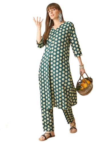 Image of INDO ERA Women's Silk Blend Embroidered Zari Work Straight Kurta & Pant Set | Cord Set For Women