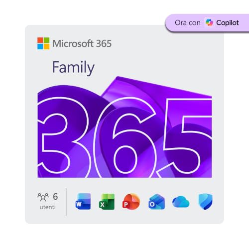 Microsoft 365 Family | 12 mesi | 6 persone | App Office con AI | Fino a 6TB di Spazio di archiviazione OneDrive | Codice d'attivazione via email