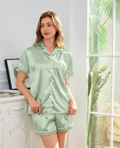 Image of Brezzistaxs Satin Pajamas Set For Women, Classic Fit Soft