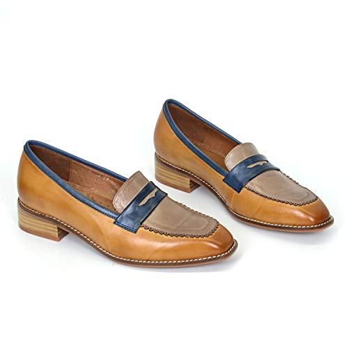 Image of Mona flying Womens Leather Square Toe Penny Loafer Slip on Flat Office Shoe