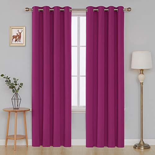 Image of Deconovo Thermal Insulated Blackout Grommet Panel Fushcia for Living Room Window Curtain
