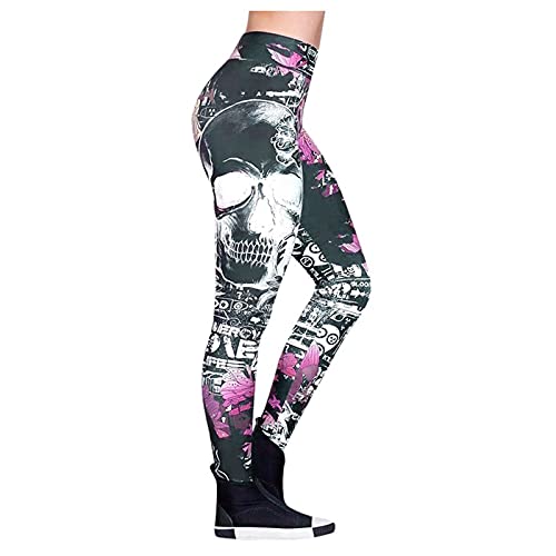 Yanp Damen Leggings Totenkopf Drucken Rose Stretch Hohe Taille Yogahose Elegant und Chic Kompression Strumpfhose Hose Slim Fit Figurformende Anti Cellulite Trainingshose Cover