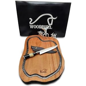 BBQ Grill Set Handmade – Accessories with Cutting Board Hardwood, Fork Tridents, Sharp Knife with Knife Sheath and Gift Box – Creative Gift