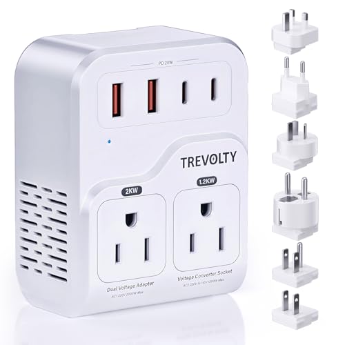 2000W Voltage Converter US to Europe for Hair Dryers, 7-in-1 220V to 110V Converter for European Travel with 3 AC/2 USBA/2 USBC Ports (PD20W), Universal Travel Adapter with Type A B C E/F G I Plugs