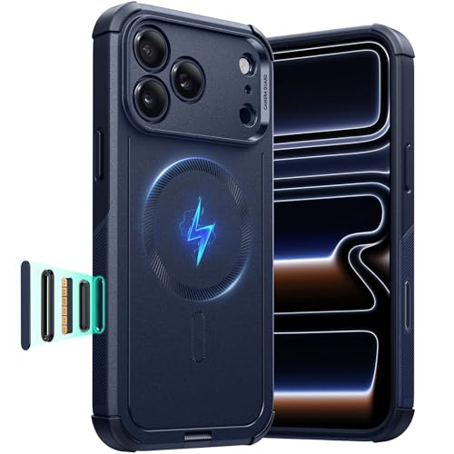 ESR for iPhone 17 Pro Case, 7X Military-Grade Drop Protection, Shock-Absorbing Rugged Cover with Camera Control Button, MagSafe Accessories Compatible, Cyber Series, Navy Blue