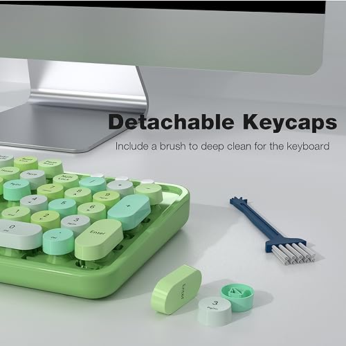 Image of KNOWSQT Wireless Keyboard and Mouse Combo, Green 104 Keys Full-Sized 2.4 GHz Round Keycap Colorful Keyboards, USB Receiver Plug and Play, for Windows, Mac, PC, Laptop, Desktop
