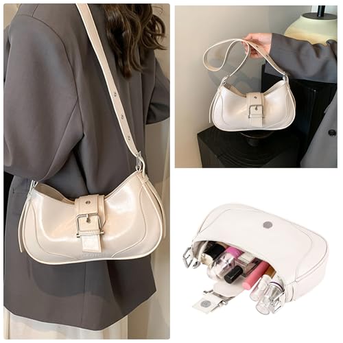 CHIC DIARY Shoulder Crossbody Bag for Women PU leather Crescent Bag Retro Underarm Purse Y2K White Hobo Handbag2