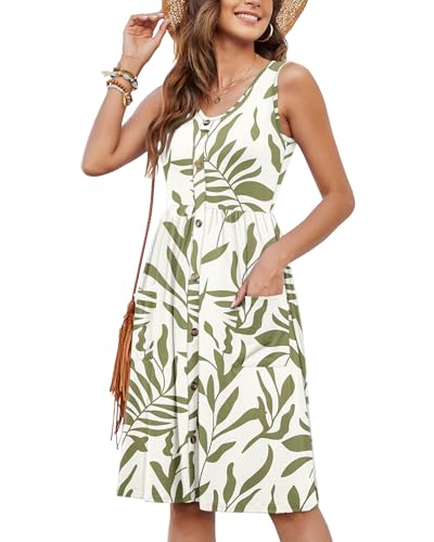 Image of MOLERANI Women Summer Dresses Sleeveless Casual Loose Swing Button Down Midi Dress with Pockets