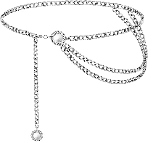 MultiLayer Waist Chain Belts for Women, Adjustable Metal Body Belly Chain for Dress