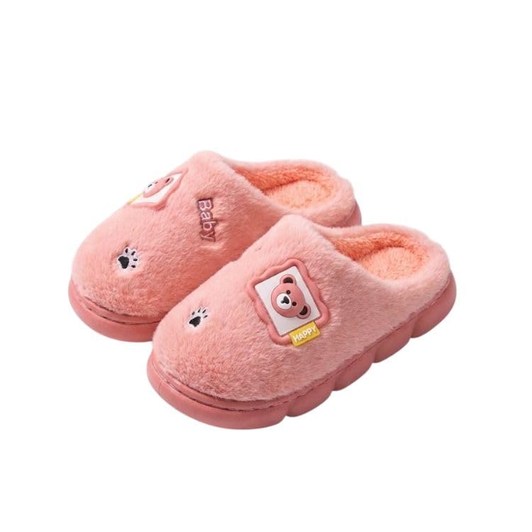 CAPZNMORE Anti-Slip Kids WInter Slippers Cozy Bear Cub Faux Fur Lining, Easy Slip-On, Non-Slip Rubber Sole – Cozy Warm House Shoes for Boys & Girls (Dark Pink, 26-27)