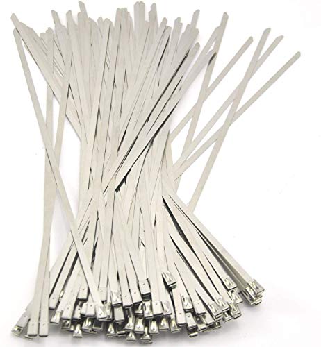 Quwei Stainless Steel Cable Ties-Locking Metal Zip-Exhaust Strap- Wrap Coated 100pcs 11.8 Inches Multi-Purpose Locking Cable Ties