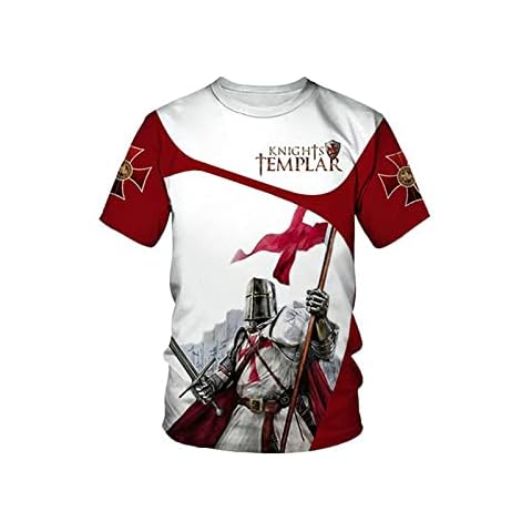 famesale Knights Templar Print T Shirt Men Vintage Medieval Print Round Neck Slim Short Sleeve Pullover Fashion Casual Tee Shirt, L Cover