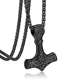 Bandmax Martillo Nordico Colgante Mjölnir Hombre Negro Acero Inoxidable, 55cm Largo Ajustable