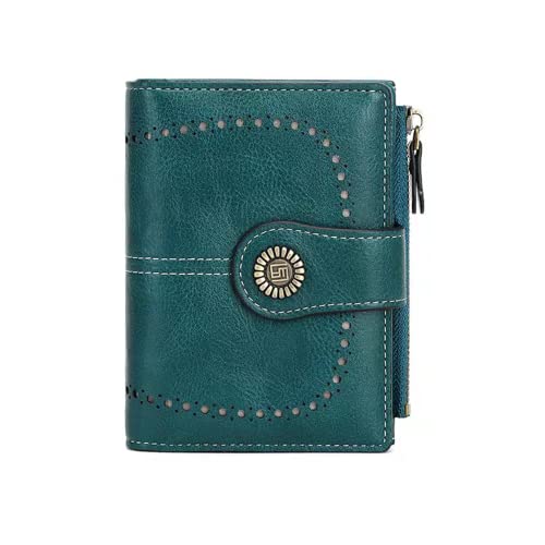 Wallet for Women Genuine Leather RFID Blocking Large Capacity Trifold Ladies Purse, Peacock Blue, One Size