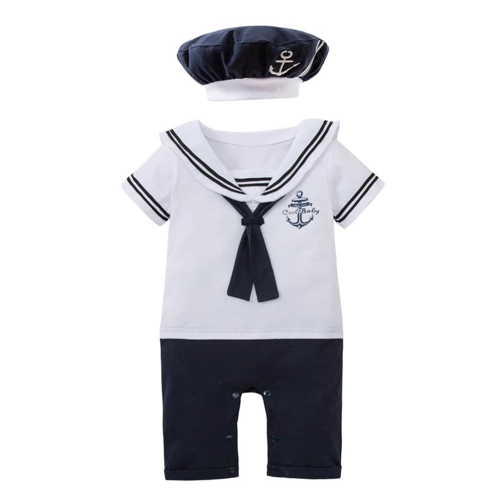 Lito Angels Baby Boys Sailor Outfit Fancy Dress Up Romper Costume with Hat Size 18-24 Months, White
