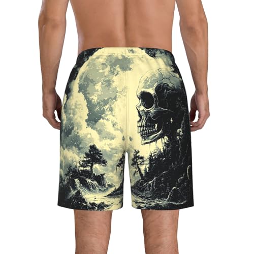 Men's Swim Trunks Bathing Suit Quick Dry Beach Board Shorts - Skull Goth Moon3
