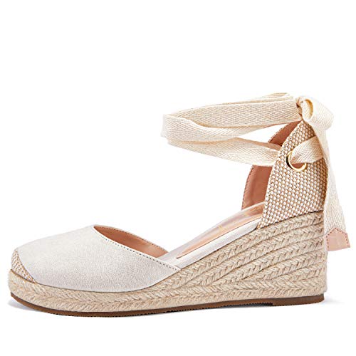 Ruanyu Womens Platform Espadrille Sandals Lace Up Closed Toe Summer Wedge Sandals - Image 3